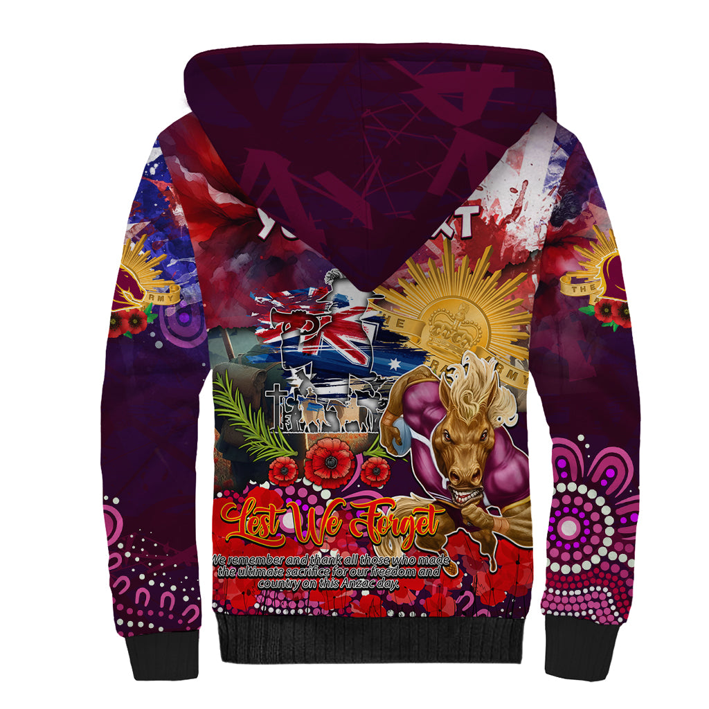 Personalised Australia Rugby Broncos ANZAC Sherpa Hoodie Brisbane Scratch Style - Vibe Hoodie Shop