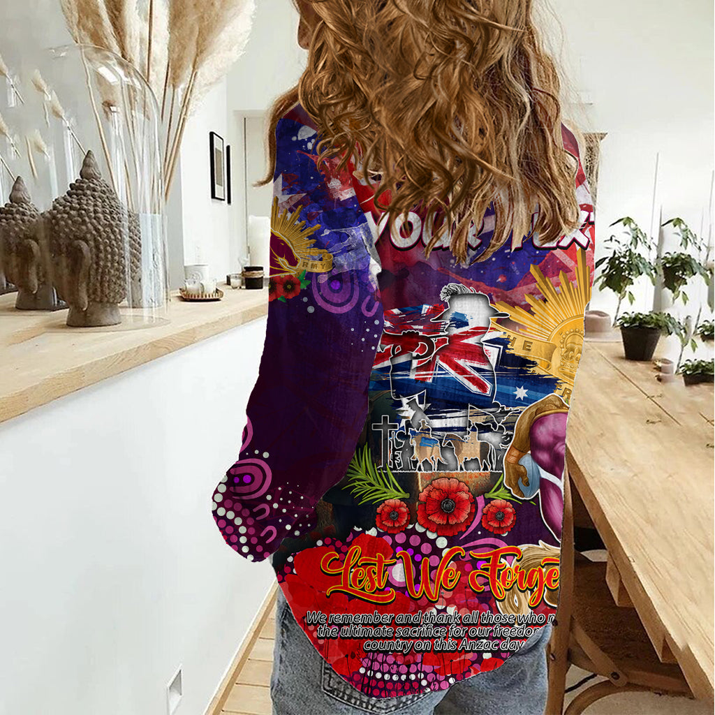 Personalised Australia Rugby Broncos ANZAC Women Casual Shirt Brisbane Scratch Style - Vibe Hoodie Shop