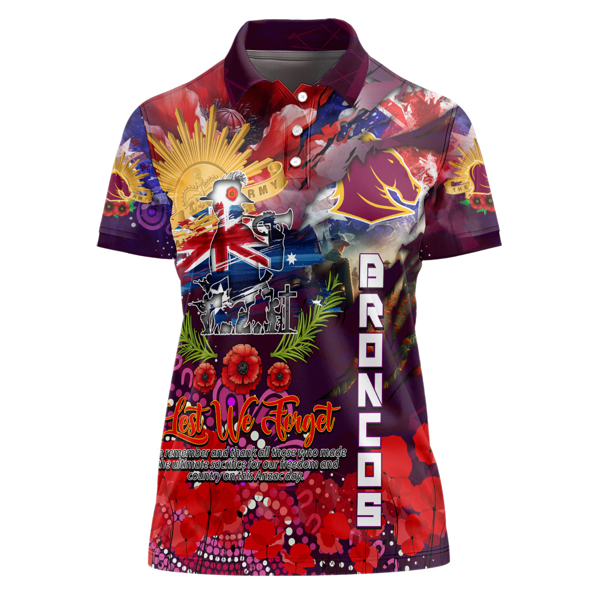 Personalised Australia Rugby Broncos ANZAC Women Polo Shirt Brisbane Scratch Style - Vibe Hoodie Shop