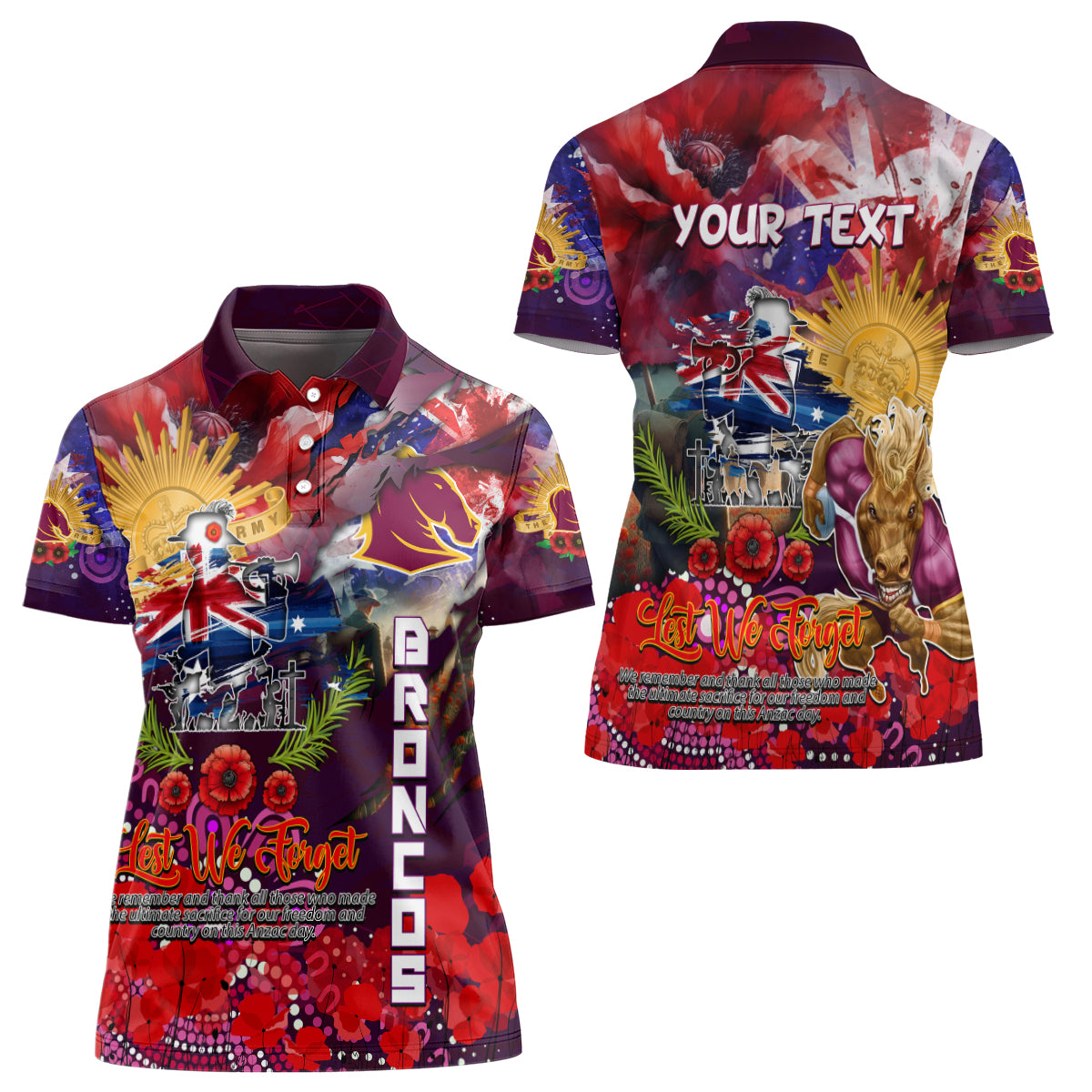 Personalised Australia Rugby Broncos ANZAC Women Polo Shirt Brisbane Scratch Style - Vibe Hoodie Shop