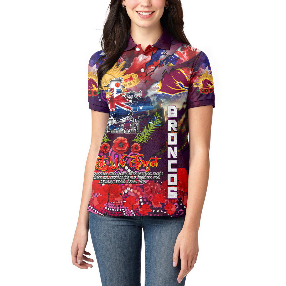 Personalised Australia Rugby Broncos ANZAC Women Polo Shirt Brisbane Scratch Style - Vibe Hoodie Shop