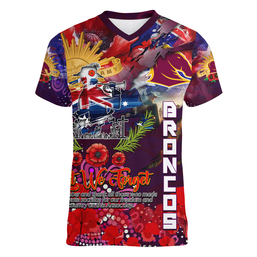 Personalised Australia Rugby Broncos ANZAC Women V Neck T Shirt Brisbane Scratch Style - Vibe Hoodie Shop