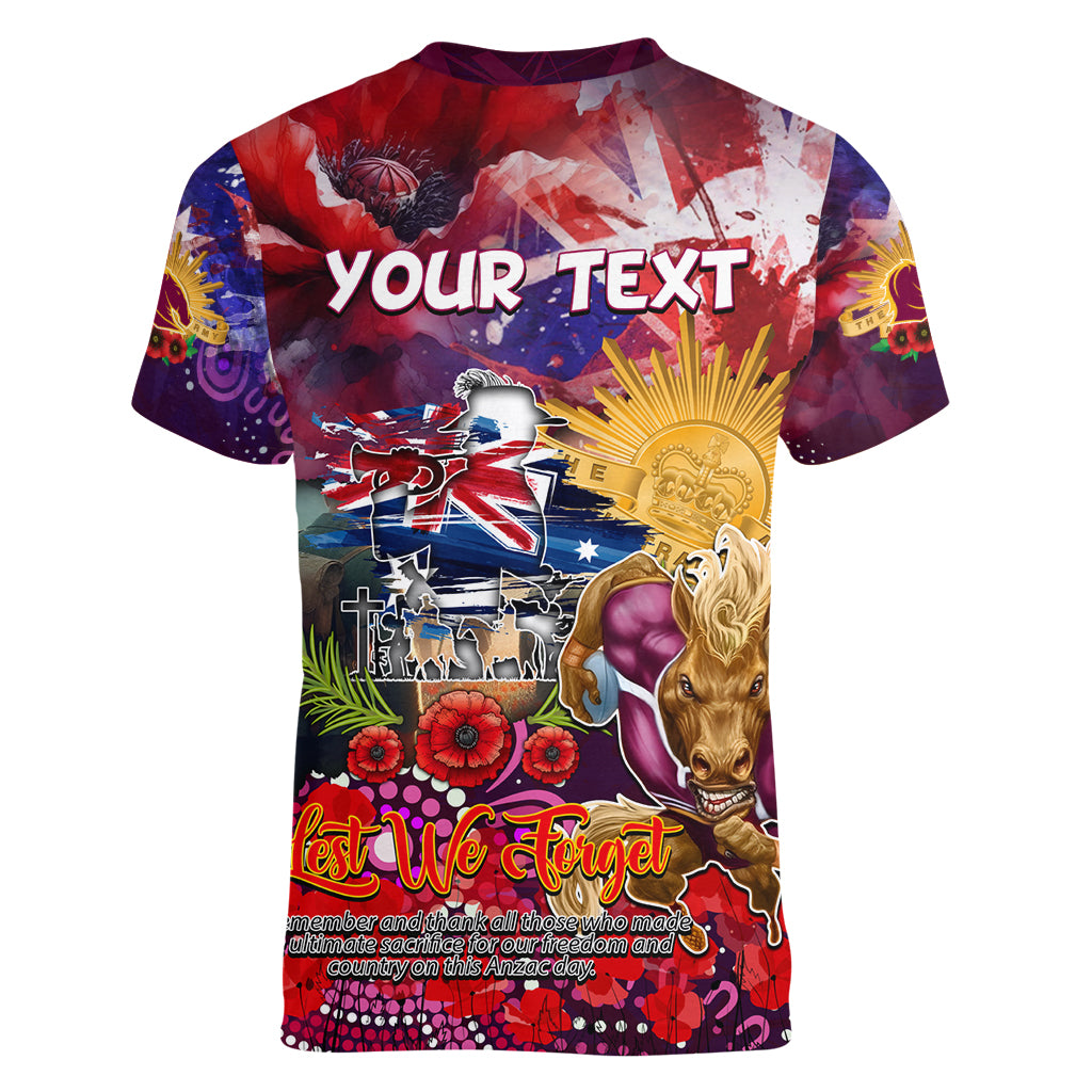 Personalised Australia Rugby Broncos ANZAC Women V Neck T Shirt Brisbane Scratch Style - Vibe Hoodie Shop
