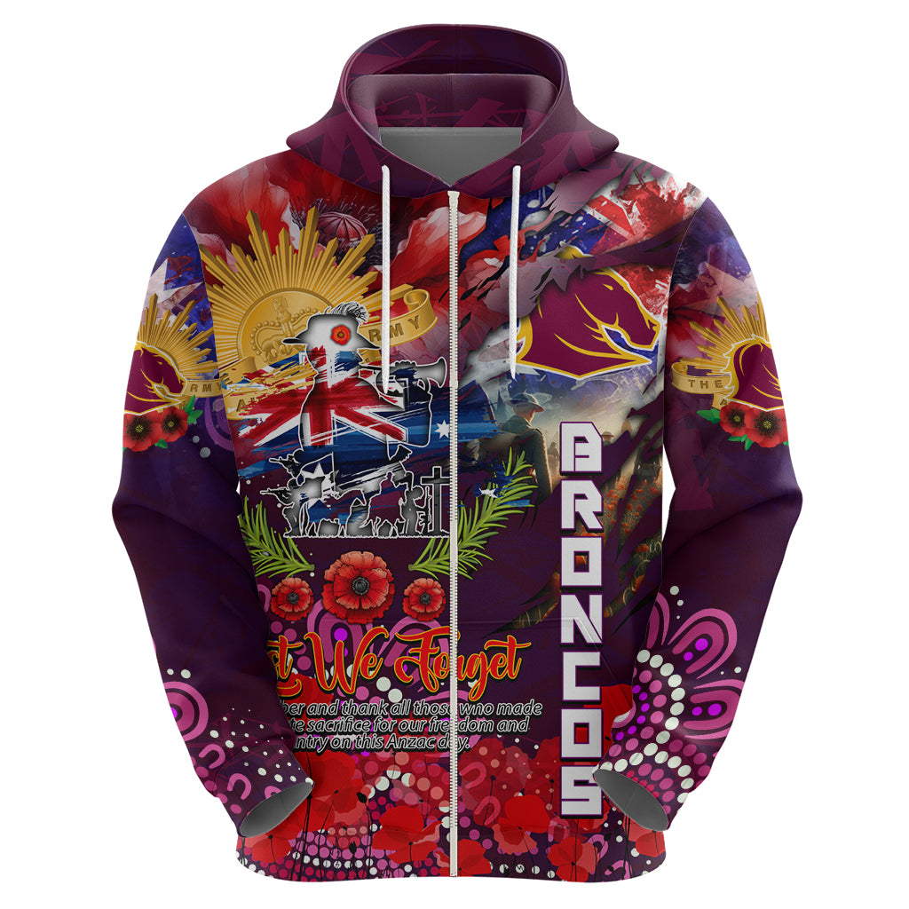 Personalised Australia Rugby Broncos ANZAC Zip Hoodie Brisbane Scratch Style - Vibe Hoodie Shop