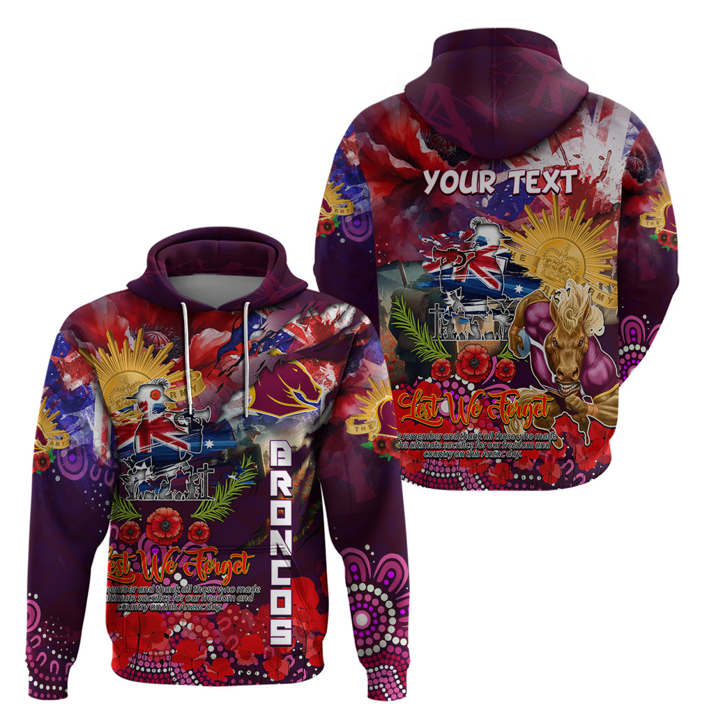 Personalised Australia Rugby Broncos ANZAC Zip Hoodie Brisbane Scratch Style - Vibe Hoodie Shop