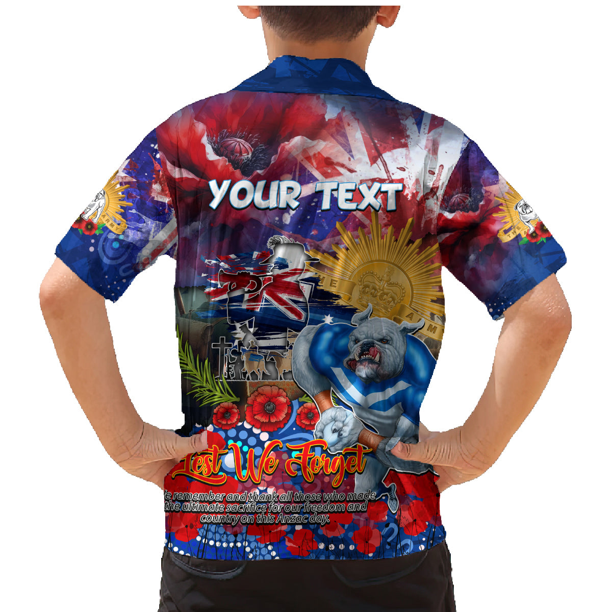 Personalised Australia Rugby Bulldogs ANZAC Family Matching Mermaid Dress and Hawaiian Shirt Canterbury-Bankstown Scratch Style
