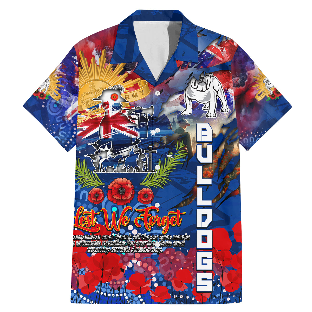 Personalised Australia Rugby Bulldogs ANZAC Family Matching Mermaid Dress and Hawaiian Shirt Canterbury-Bankstown Scratch Style