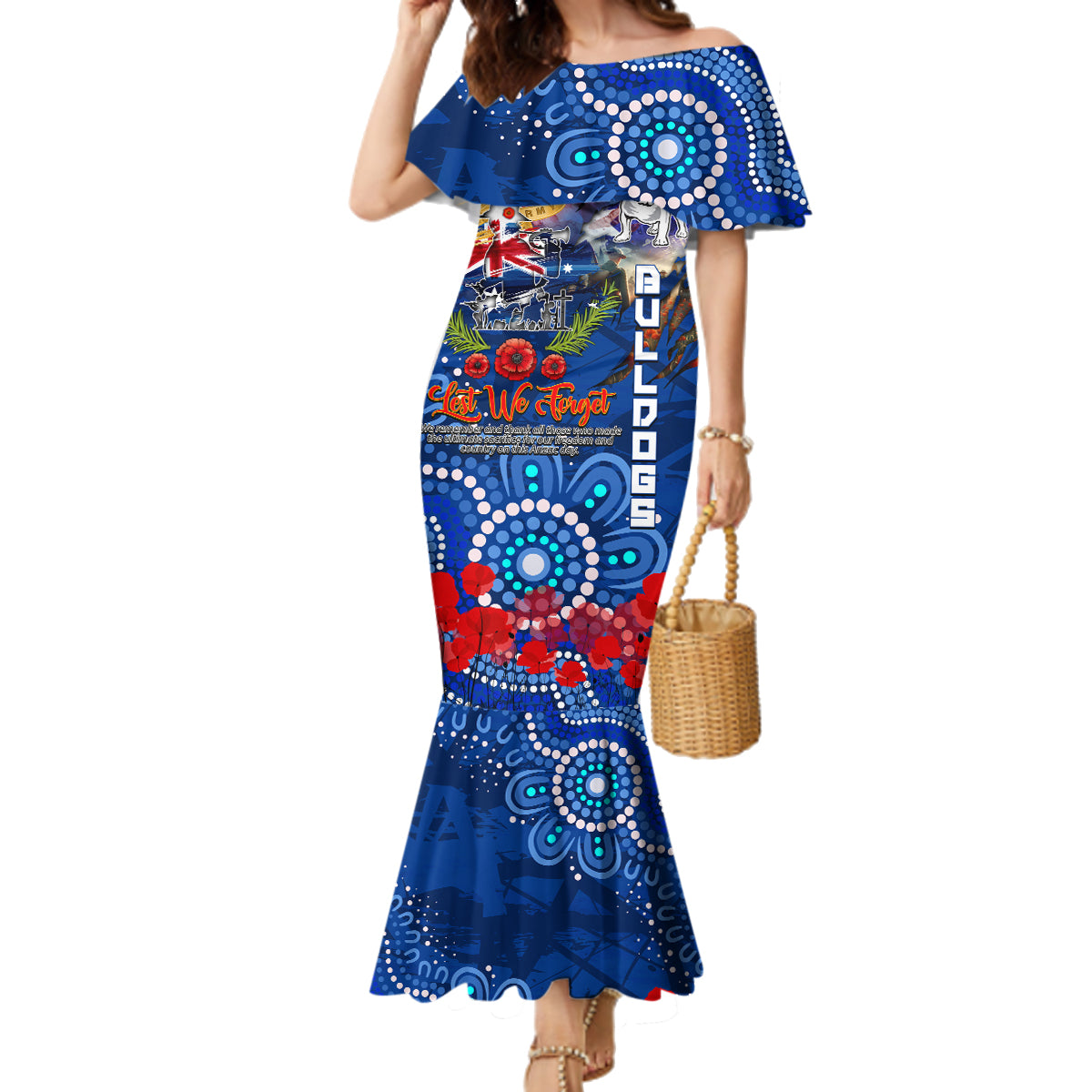 Personalised Australia Rugby Bulldogs ANZAC Family Matching Mermaid Dress and Hawaiian Shirt Canterbury-Bankstown Scratch Style