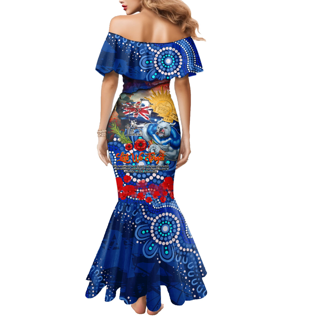 Personalised Australia Rugby Bulldogs ANZAC Family Matching Mermaid Dress and Hawaiian Shirt Canterbury-Bankstown Scratch Style