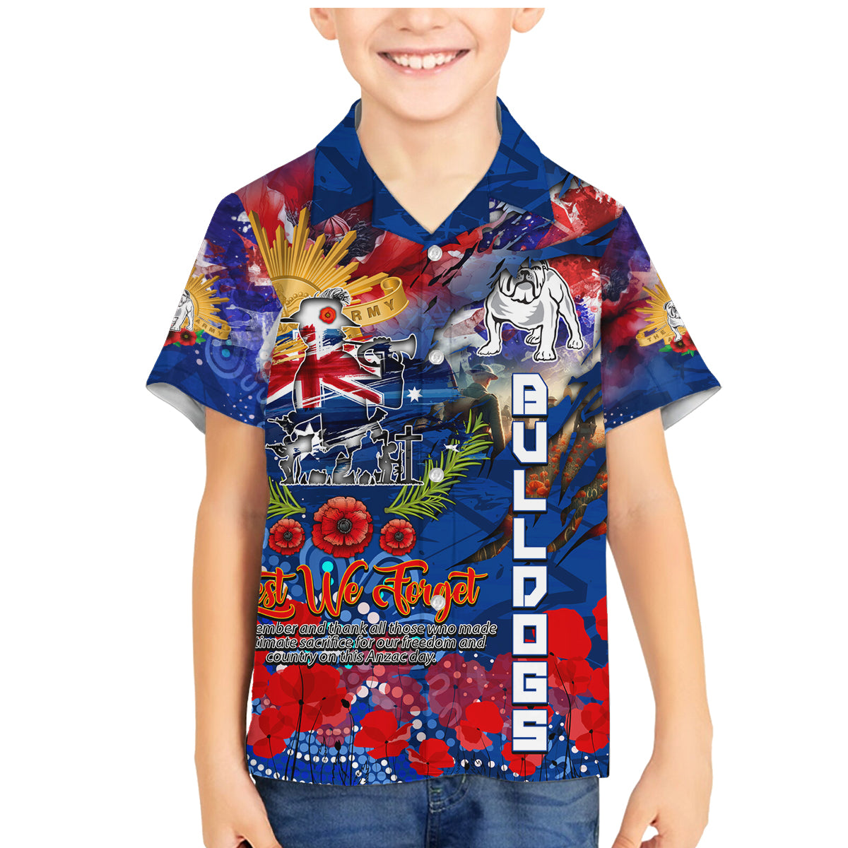 Personalised Australia Rugby Bulldogs ANZAC Family Matching Mermaid Dress and Hawaiian Shirt Canterbury-Bankstown Scratch Style