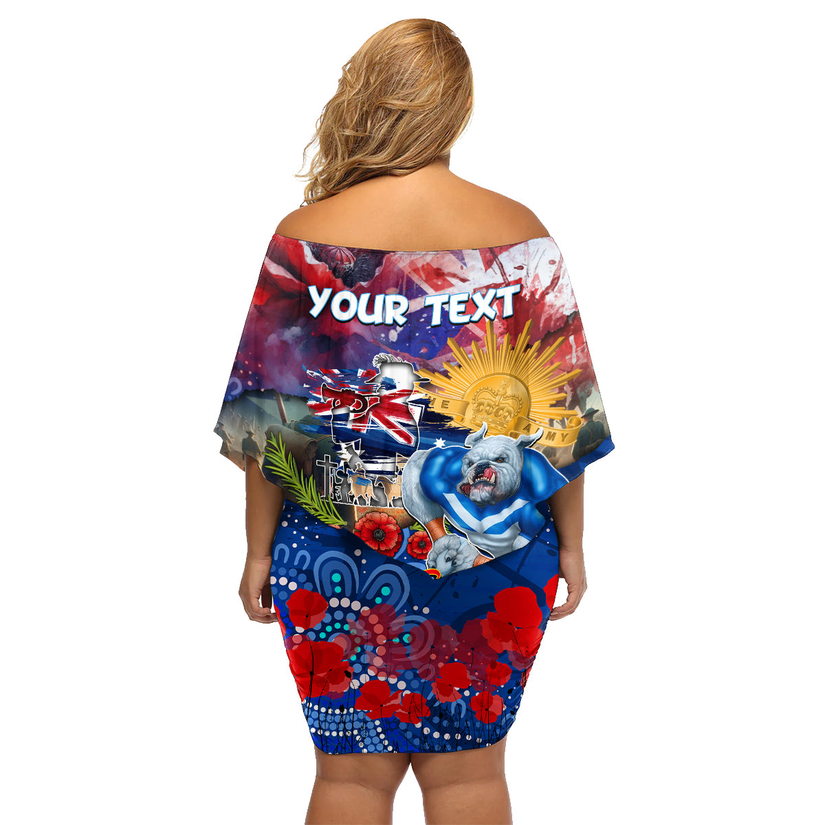 Personalised Australia Rugby Bulldogs ANZAC Family Matching Off Shoulder Short Dress and Hawaiian Shirt Canterbury-Bankstown Scratch Style