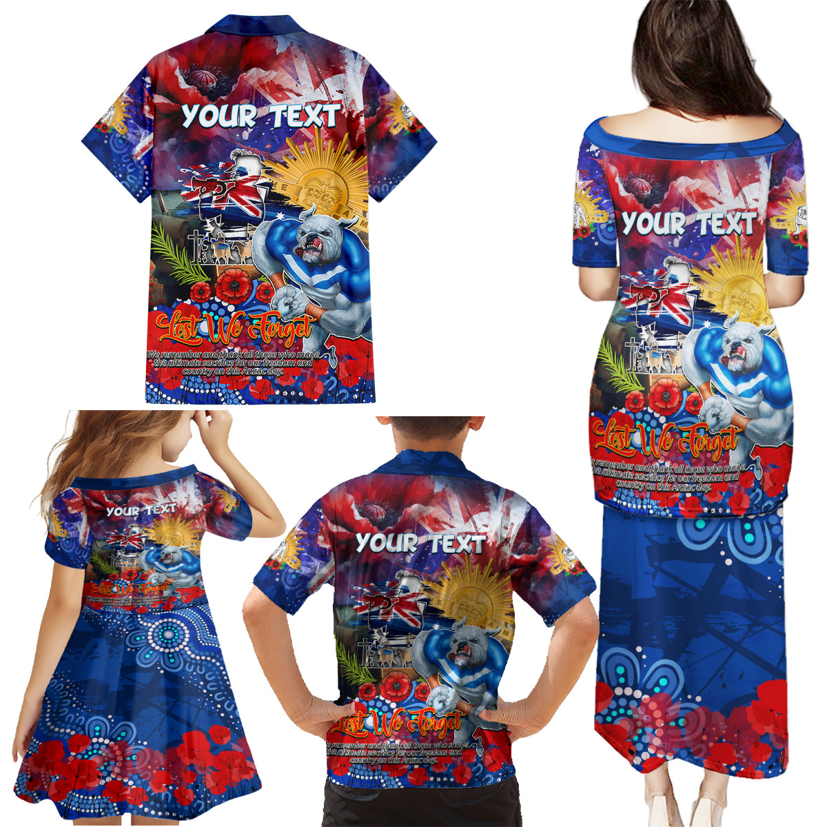 Personalised Australia Rugby Bulldogs ANZAC Family Matching Puletasi and Hawaiian Shirt Canterbury-Bankstown Scratch Style