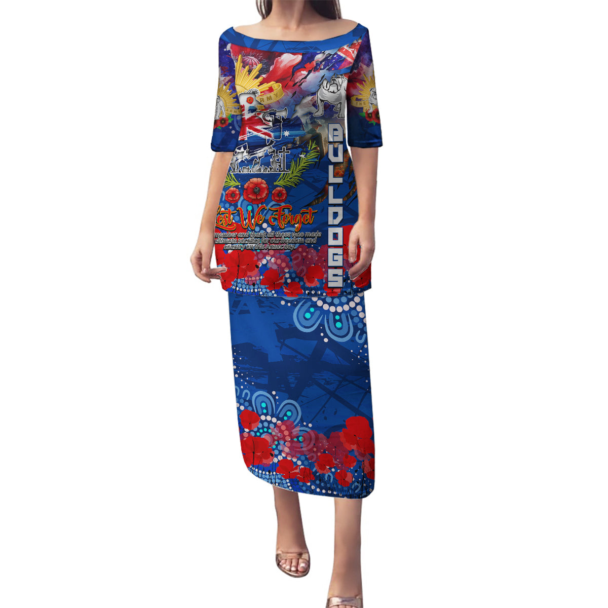 Personalised Australia Rugby Bulldogs ANZAC Family Matching Puletasi and Hawaiian Shirt Canterbury-Bankstown Scratch Style