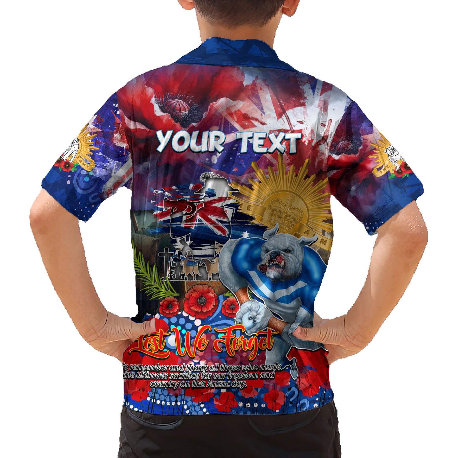 Personalised Australia Rugby Bulldogs ANZAC Family Matching Short Sleeve Bodycon Dress and Hawaiian Shirt Canterbury-Bankstown Scratch Style
