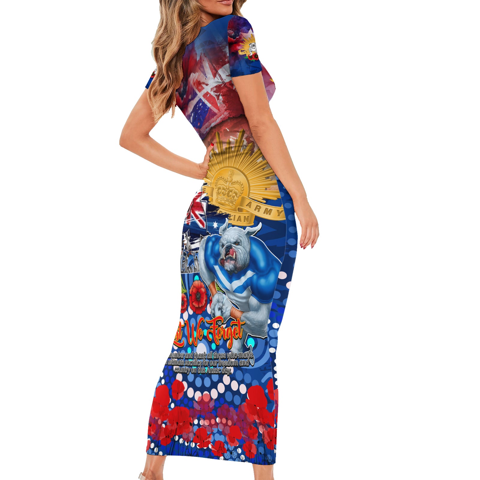 Personalised Australia Rugby Bulldogs ANZAC Family Matching Short Sleeve Bodycon Dress and Hawaiian Shirt Canterbury-Bankstown Scratch Style