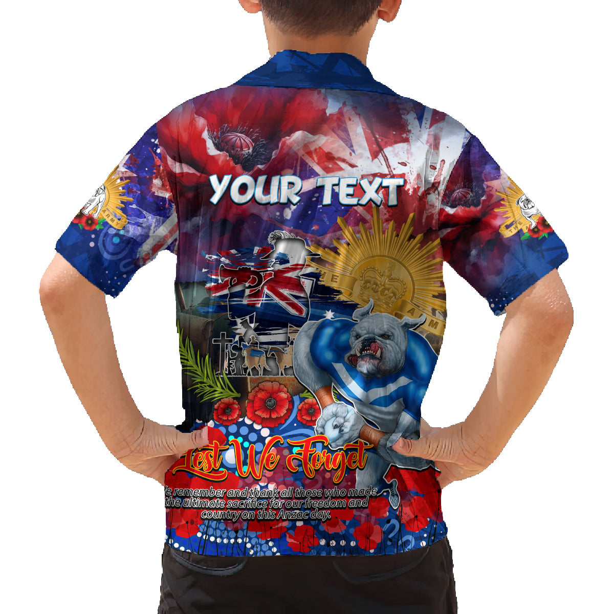 Personalised Australia Rugby Bulldogs ANZAC Family Matching Summer Maxi Dress and Hawaiian Shirt Canterbury-Bankstown Scratch Style