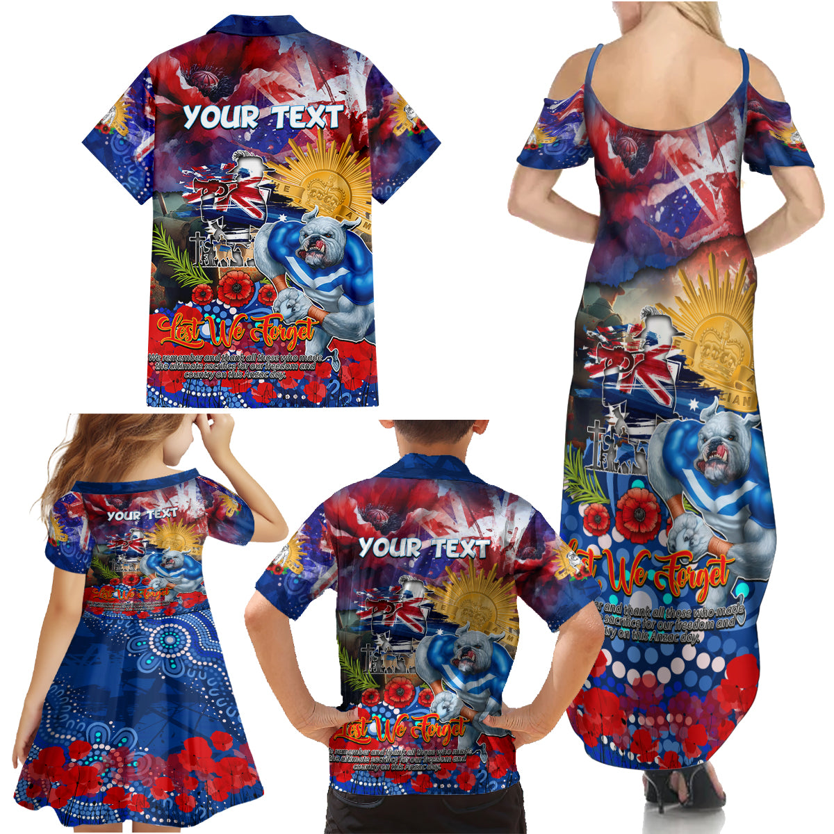 Personalised Australia Rugby Bulldogs ANZAC Family Matching Summer Maxi Dress and Hawaiian Shirt Canterbury-Bankstown Scratch Style