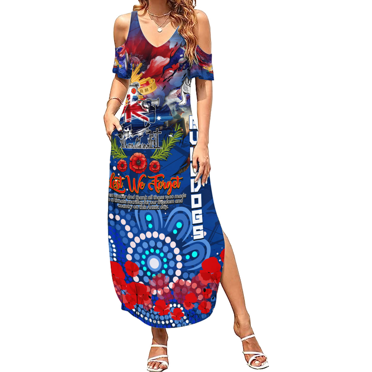 Personalised Australia Rugby Bulldogs ANZAC Family Matching Summer Maxi Dress and Hawaiian Shirt Canterbury-Bankstown Scratch Style