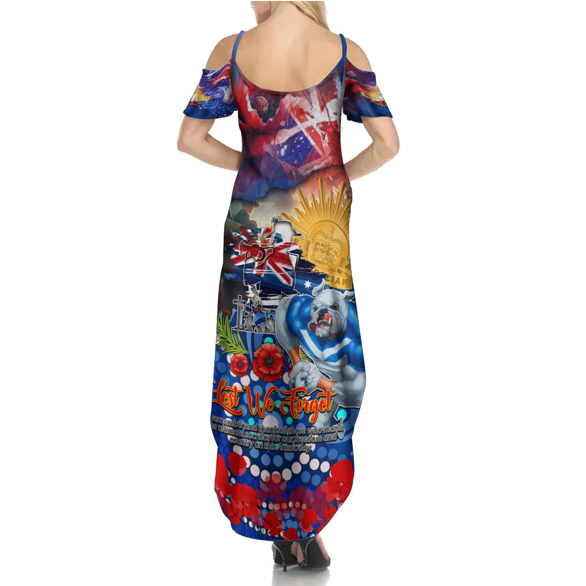 Personalised Australia Rugby Bulldogs ANZAC Family Matching Summer Maxi Dress and Hawaiian Shirt Canterbury-Bankstown Scratch Style