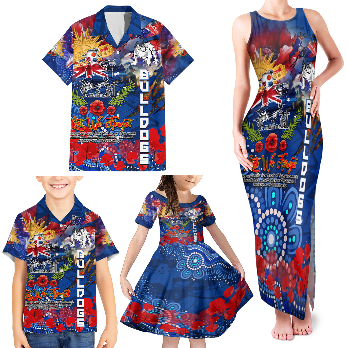 Personalised Australia Rugby Bulldogs ANZAC Family Matching Tank Maxi Dress and Hawaiian Shirt Canterbury-Bankstown Scratch Style