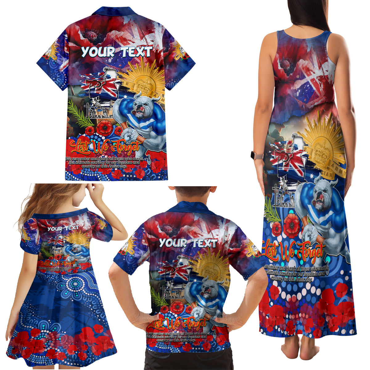 Personalised Australia Rugby Bulldogs ANZAC Family Matching Tank Maxi Dress and Hawaiian Shirt Canterbury-Bankstown Scratch Style