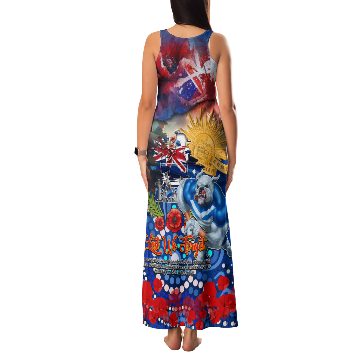 Personalised Australia Rugby Bulldogs ANZAC Family Matching Tank Maxi Dress and Hawaiian Shirt Canterbury-Bankstown Scratch Style