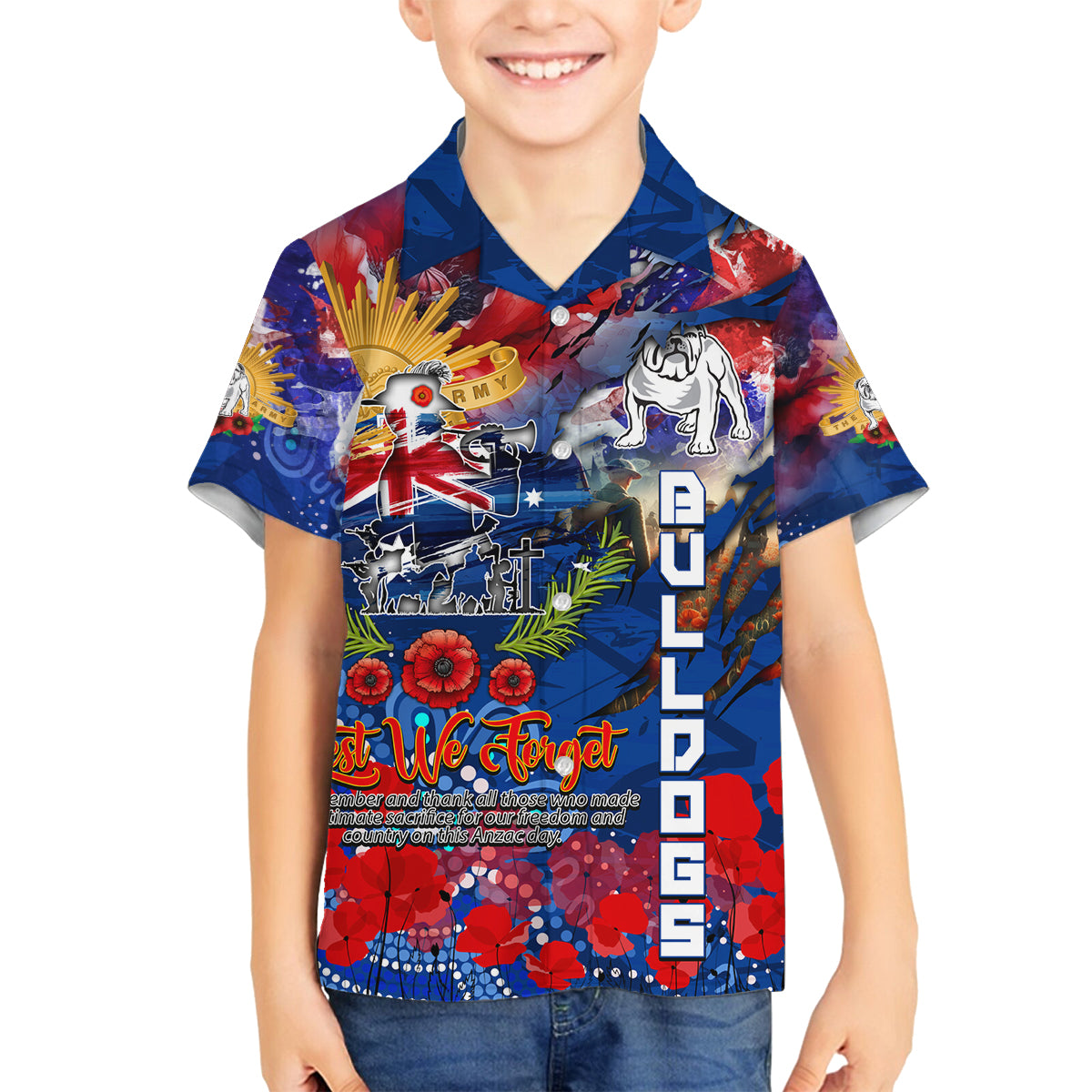 Personalised Australia Rugby Bulldogs ANZAC Family Matching Tank Maxi Dress and Hawaiian Shirt Canterbury-Bankstown Scratch Style