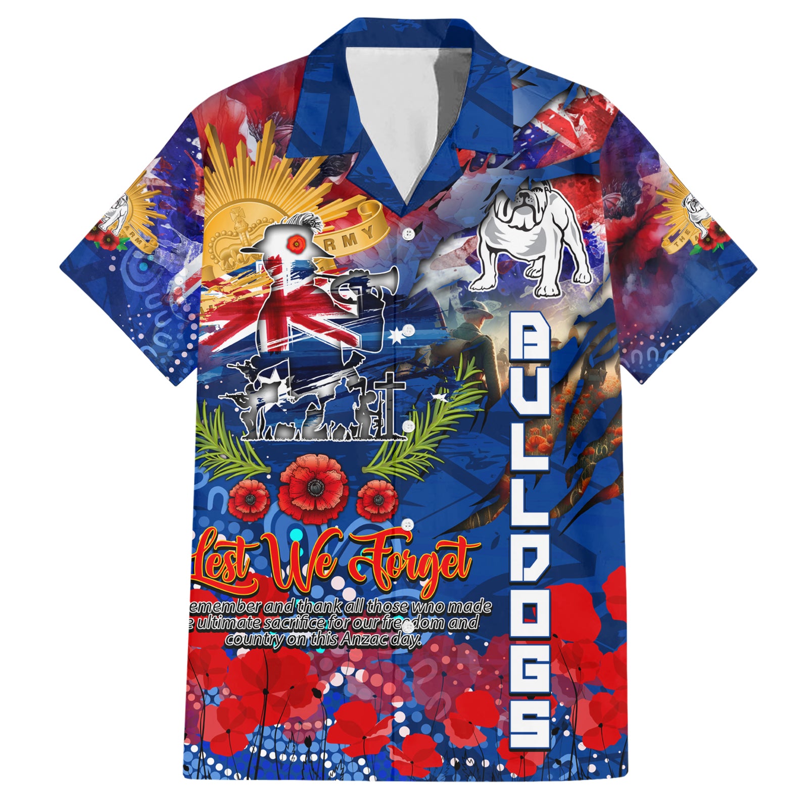 Personalised Australia Rugby Bulldogs ANZAC Hawaiian Shirt Canterbury-Bankstown Scratch Style - Vibe Hoodie Shop