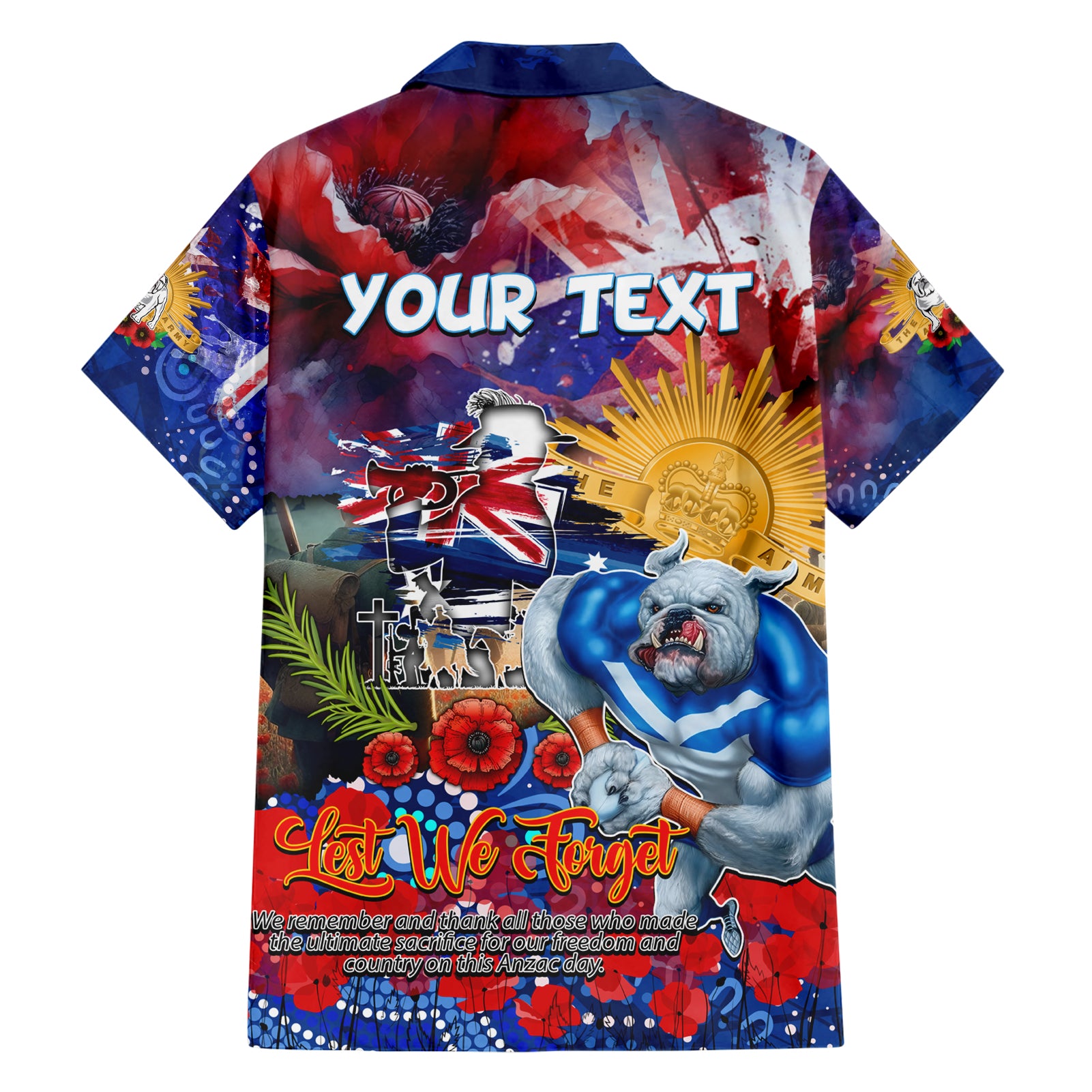 Personalised Australia Rugby Bulldogs ANZAC Hawaiian Shirt Canterbury-Bankstown Scratch Style - Vibe Hoodie Shop