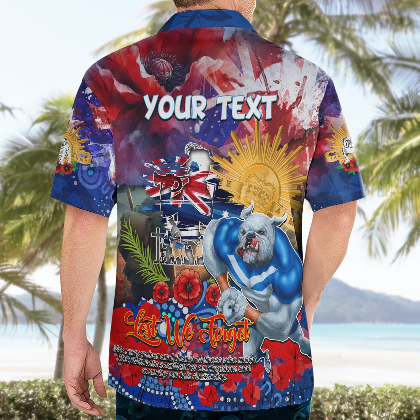 Personalised Australia Rugby Bulldogs ANZAC Hawaiian Shirt Canterbury-Bankstown Scratch Style - Vibe Hoodie Shop