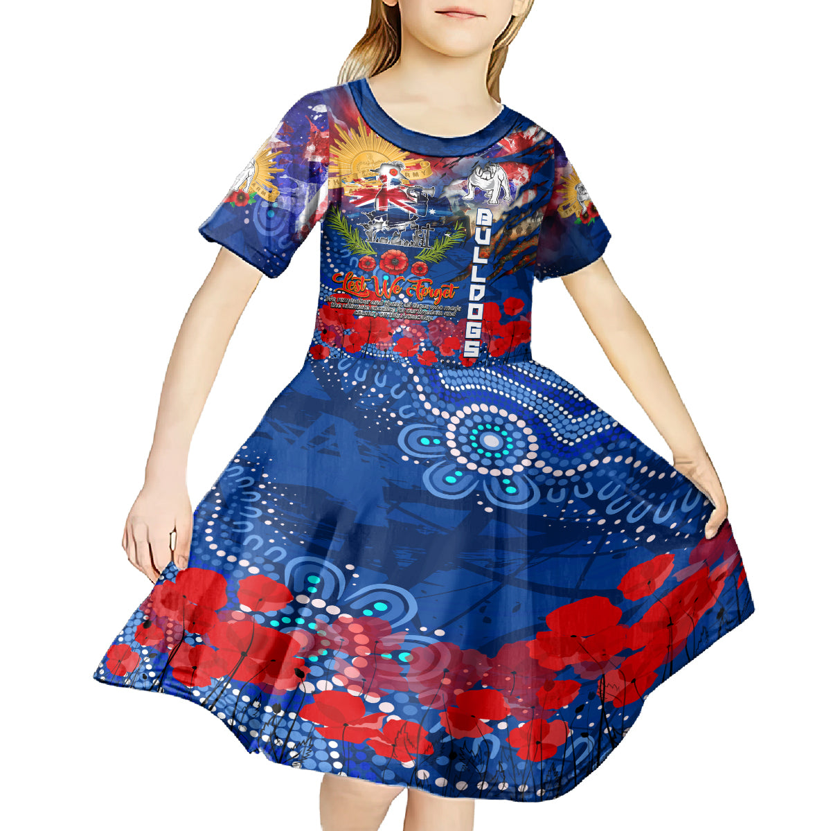 Personalised Australia Rugby Bulldogs ANZAC Kid Short Sleeve Dress Canterbury-Bankstown Scratch Style - Vibe Hoodie Shop
