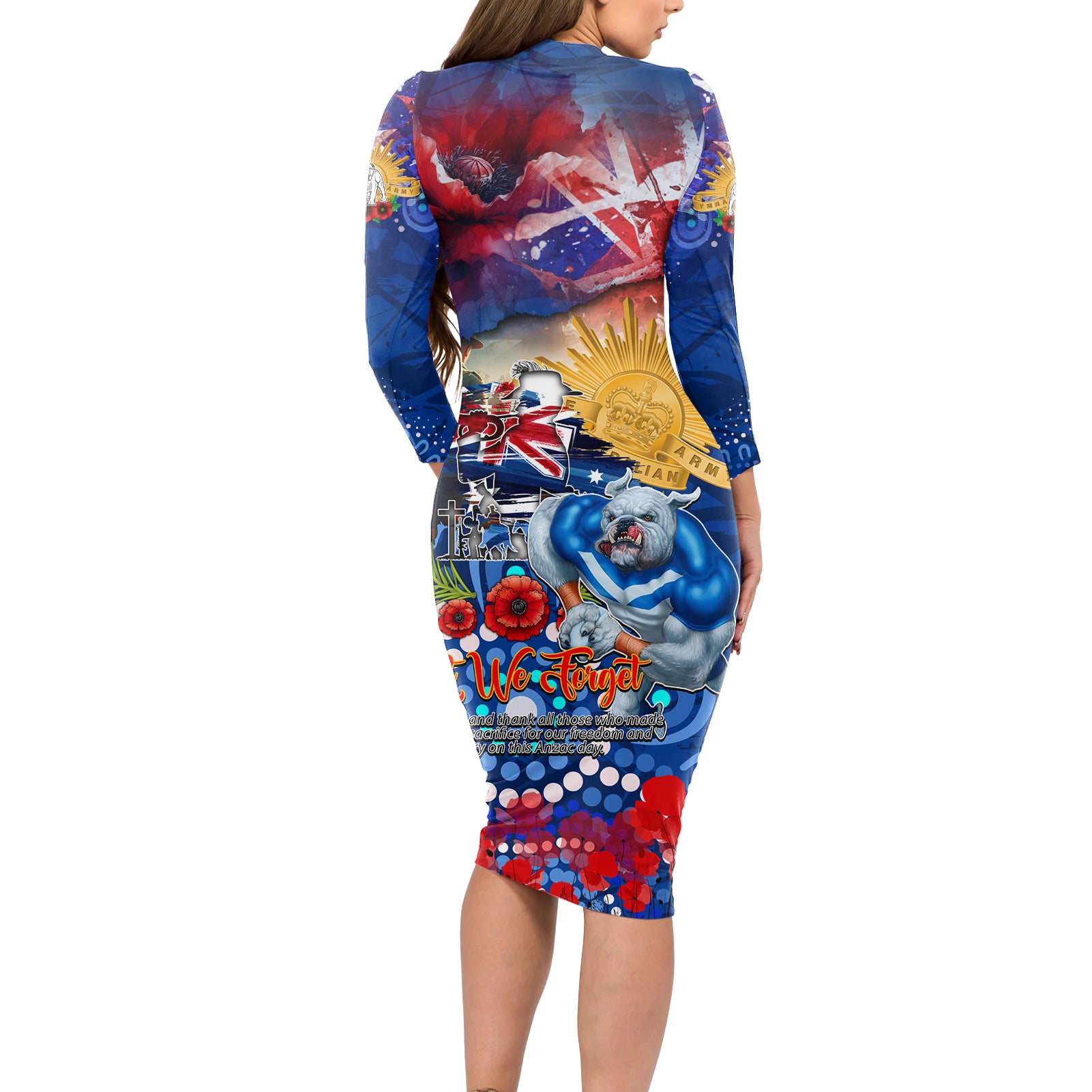 Personalised Australia Rugby Bulldogs ANZAC Long Sleeve Bodycon Dress Canterbury-Bankstown Scratch Style