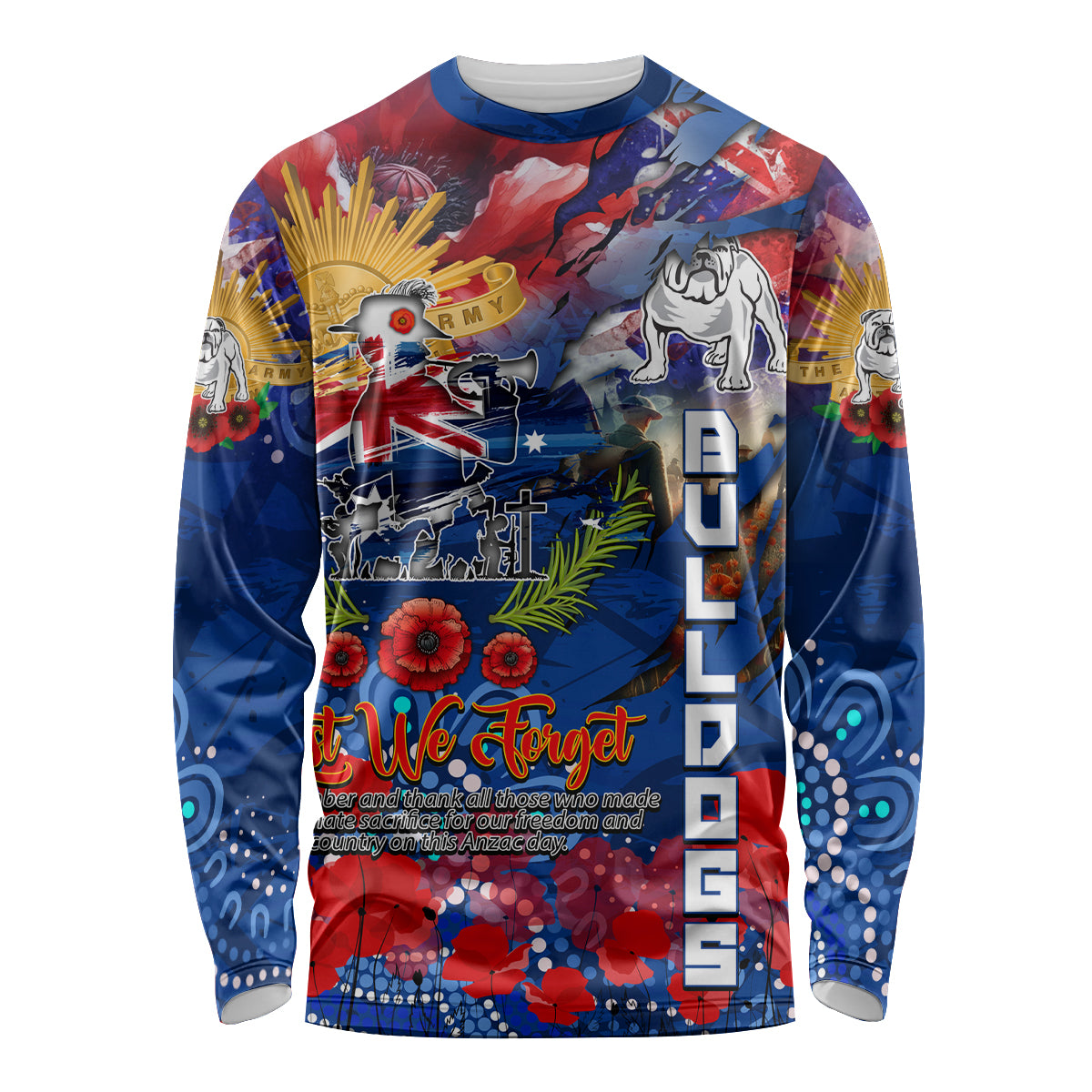 Personalised Australia Rugby Bulldogs ANZAC Long Sleeve Shirt Canterbury-Bankstown Scratch Style - Vibe Hoodie Shop