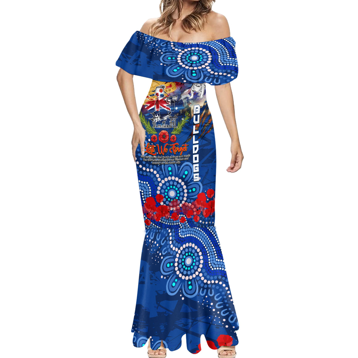 Personalised Australia Rugby Bulldogs ANZAC Mermaid Dress Canterbury-Bankstown Scratch Style