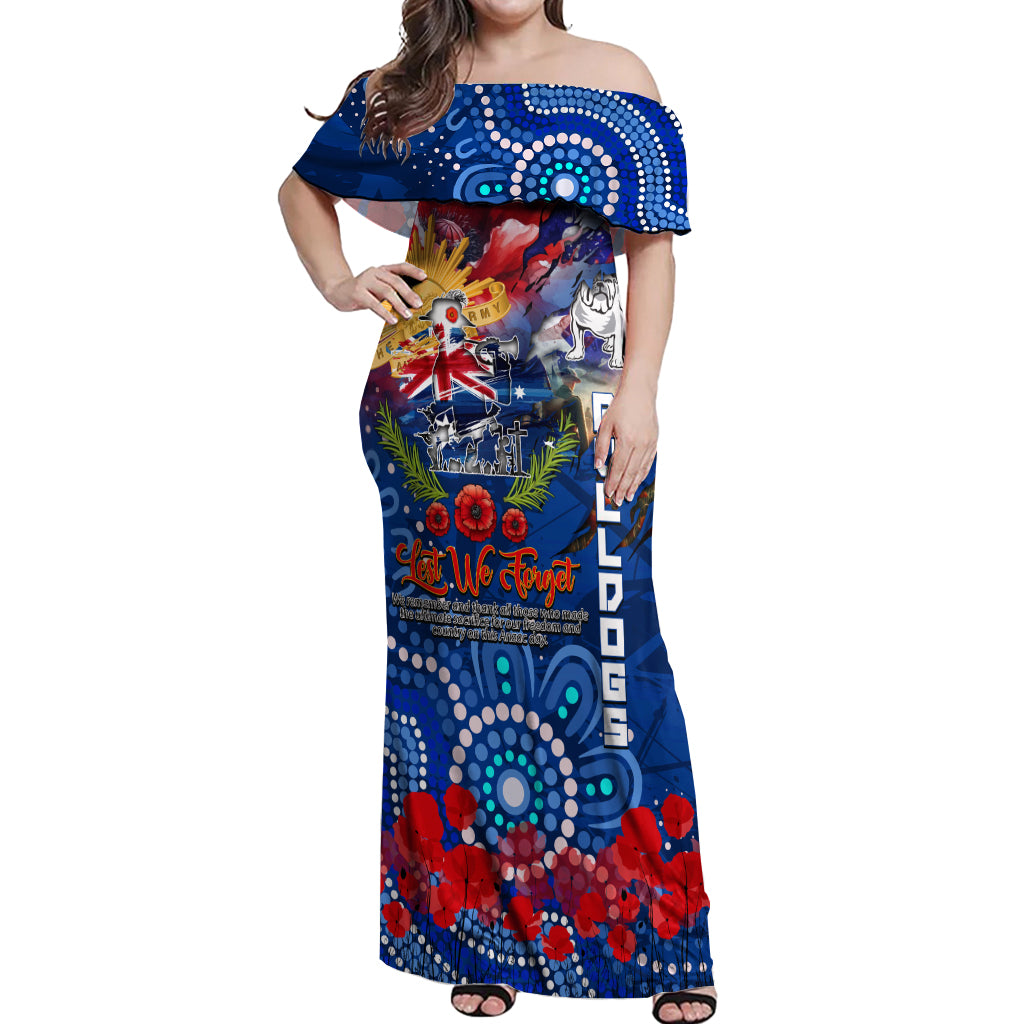 Personalised Australia Rugby Bulldogs ANZAC Off Shoulder Maxi Dress Canterbury-Bankstown Scratch Style