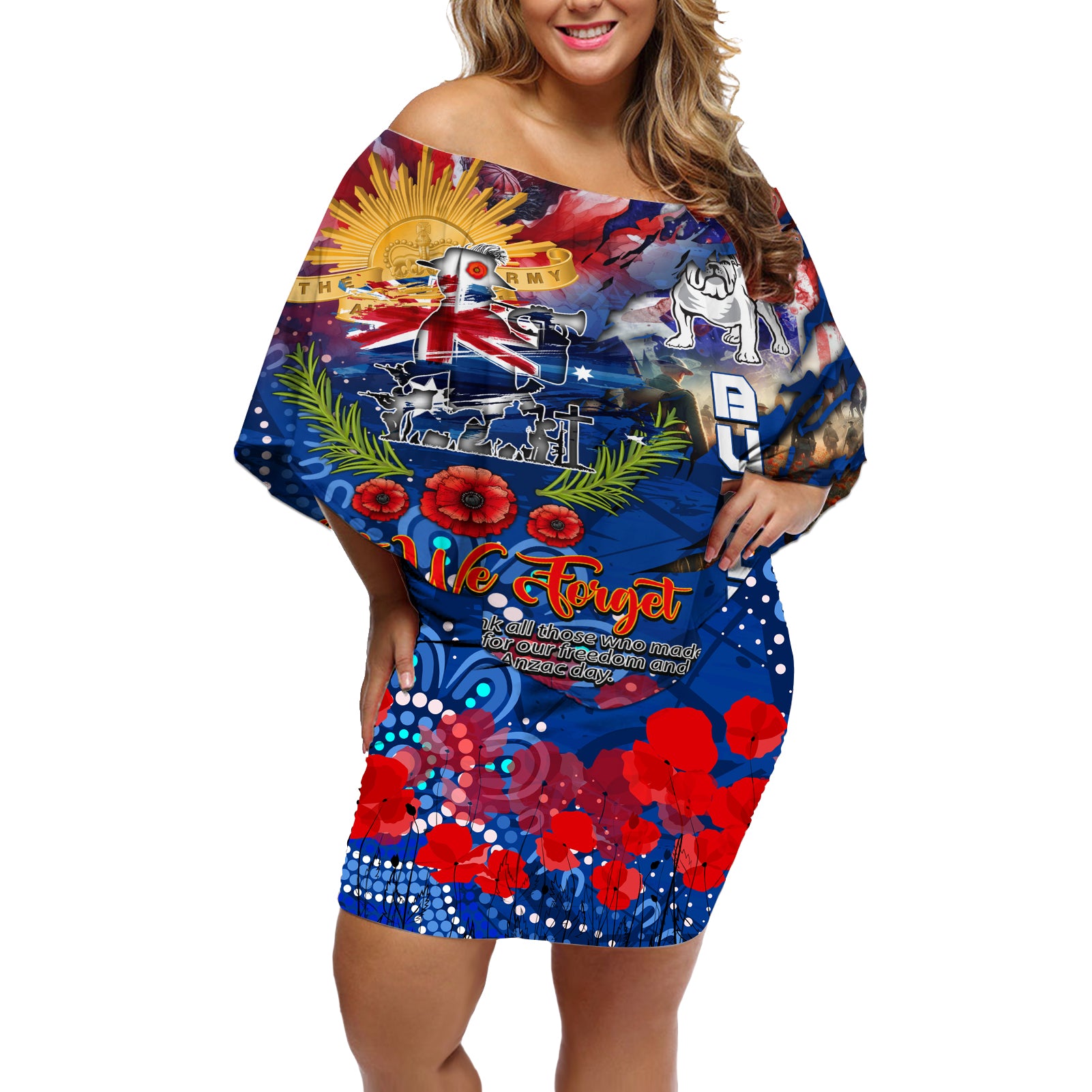 Personalised Australia Rugby Bulldogs ANZAC Off Shoulder Short Dress Canterbury-Bankstown Scratch Style