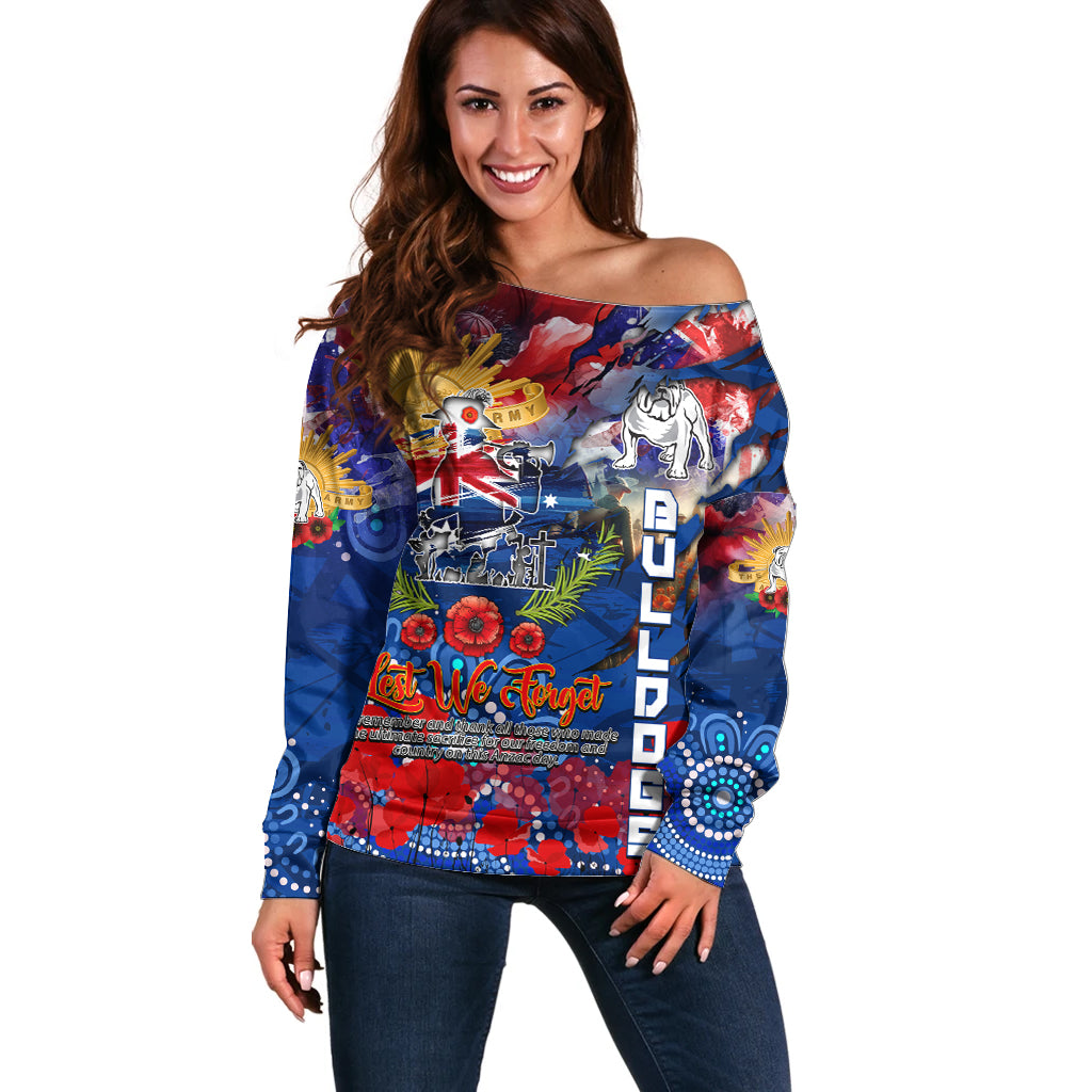 Personalised Australia Rugby Bulldogs ANZAC Off Shoulder Sweater Canterbury-Bankstown Scratch Style - Vibe Hoodie Shop
