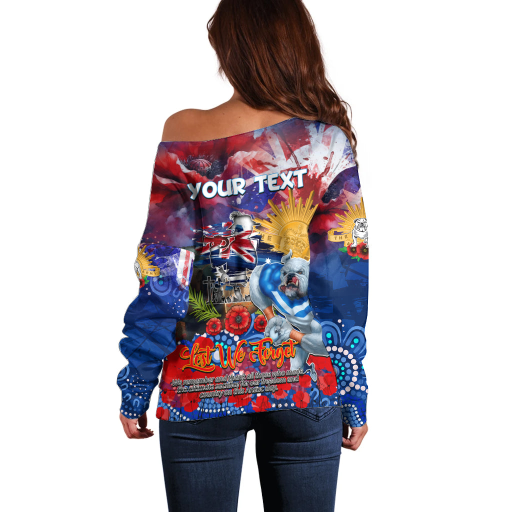 Personalised Australia Rugby Bulldogs ANZAC Off Shoulder Sweater Canterbury-Bankstown Scratch Style - Vibe Hoodie Shop