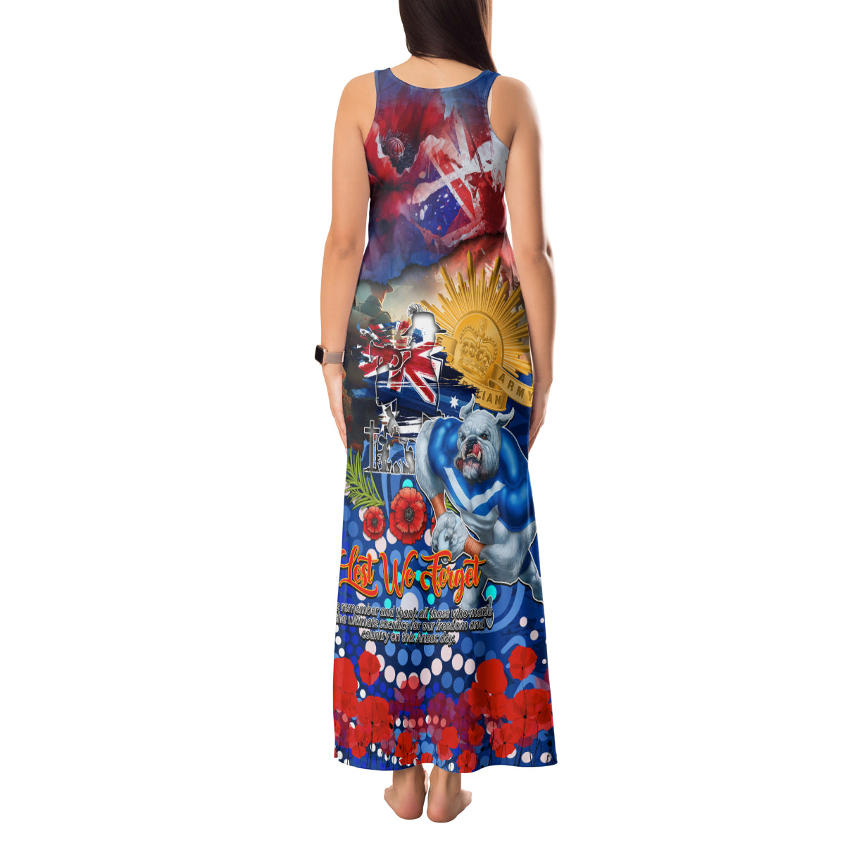 Personalised Australia Rugby Bulldogs ANZAC Tank Maxi Dress Canterbury-Bankstown Scratch Style