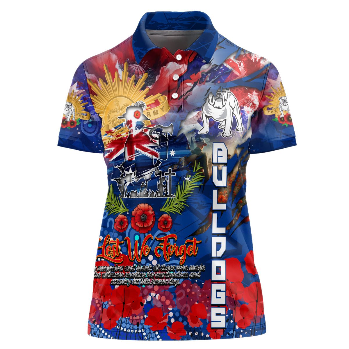 Personalised Australia Rugby Bulldogs ANZAC Women Polo Shirt Canterbury-Bankstown Scratch Style - Vibe Hoodie Shop