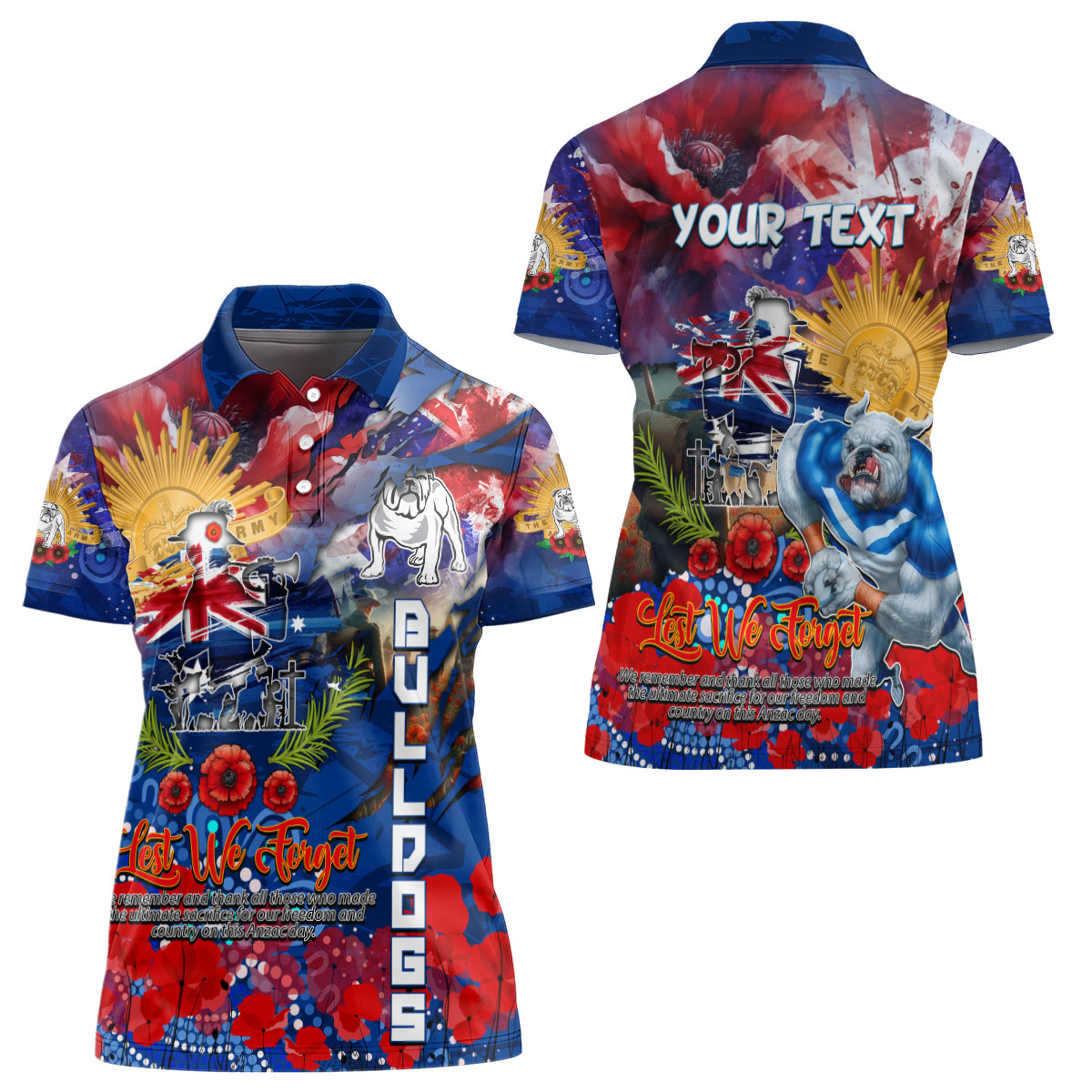 Personalised Australia Rugby Bulldogs ANZAC Women Polo Shirt Canterbury-Bankstown Scratch Style - Vibe Hoodie Shop
