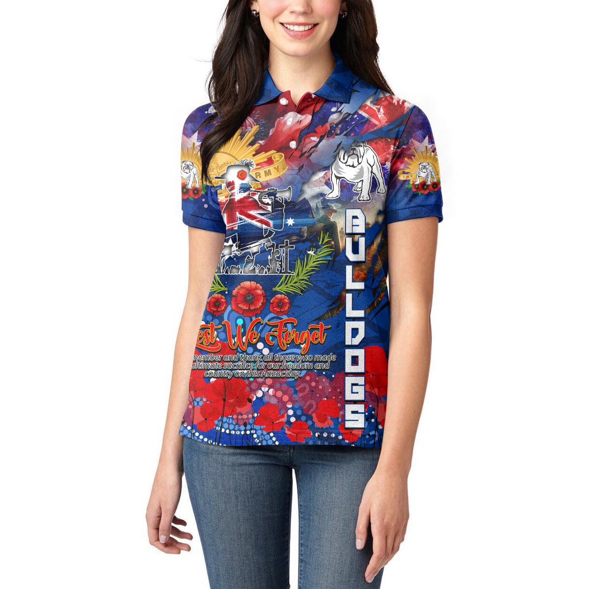 Personalised Australia Rugby Bulldogs ANZAC Women Polo Shirt Canterbury-Bankstown Scratch Style - Vibe Hoodie Shop