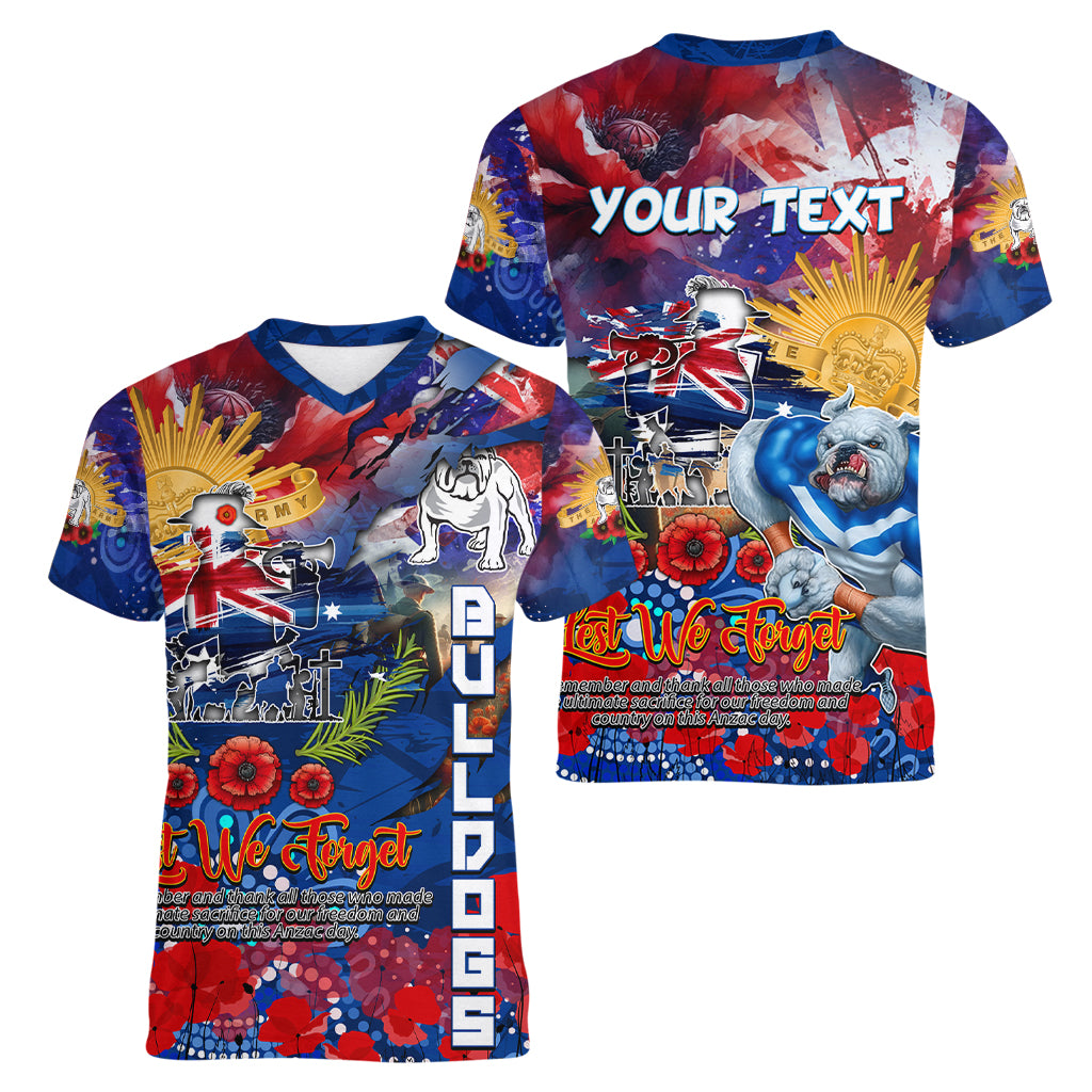 Personalised Australia Rugby Bulldogs ANZAC Women V Neck T Shirt Canterbury-Bankstown Scratch Style - Vibe Hoodie Shop