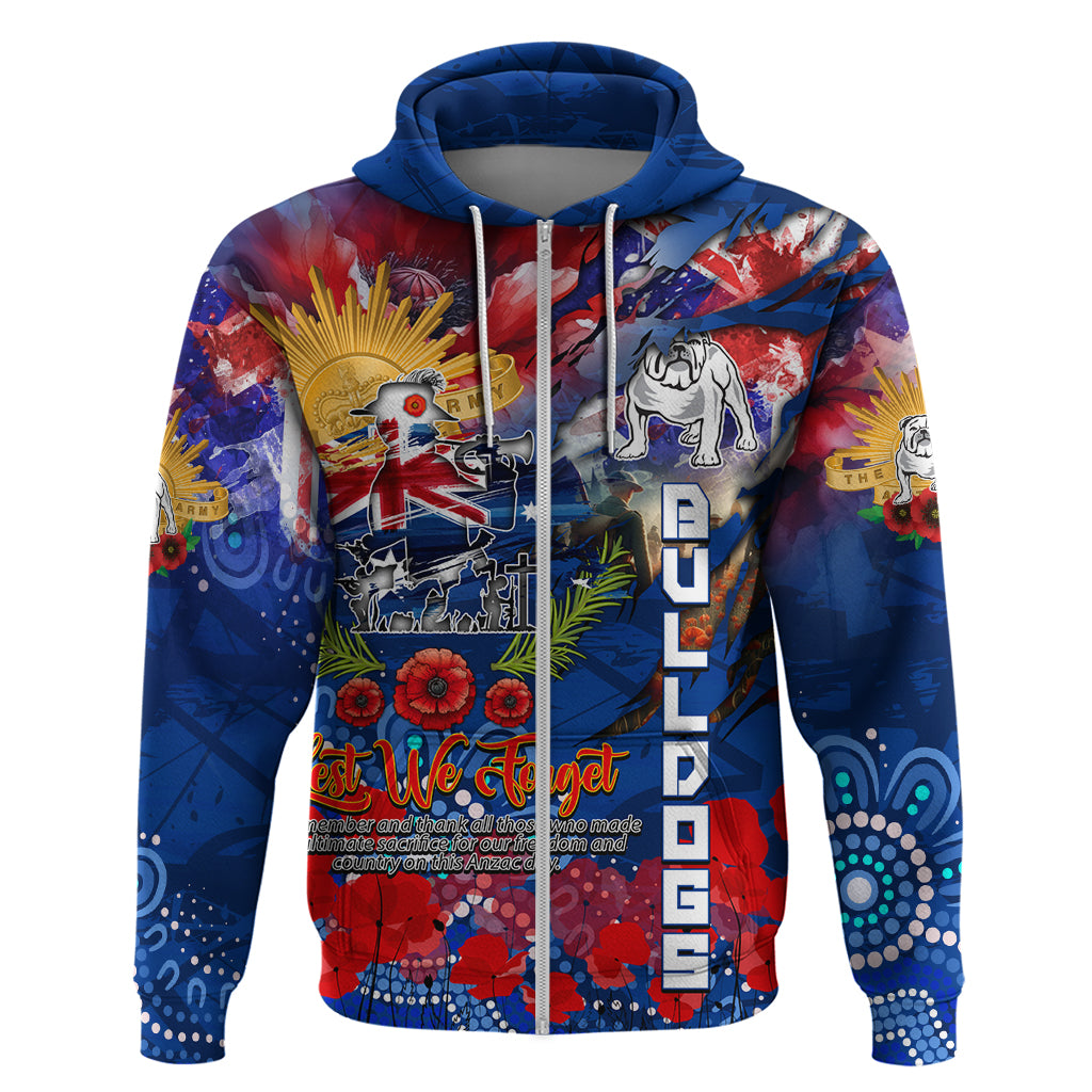 Personalised Australia Rugby Bulldogs ANZAC Zip Hoodie Canterbury-Bankstown Scratch Style - Vibe Hoodie Shop