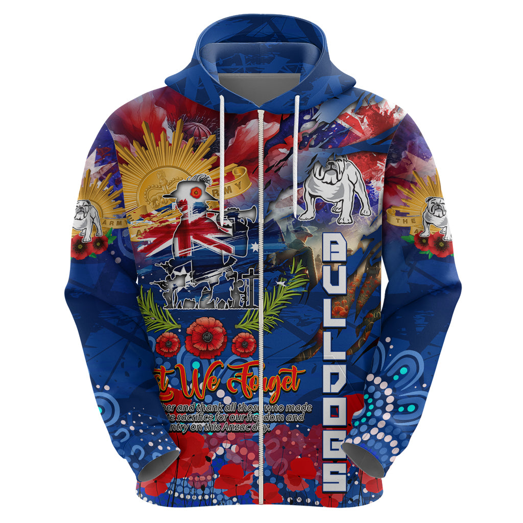 Personalised Australia Rugby Bulldogs ANZAC Zip Hoodie Canterbury-Bankstown Scratch Style - Vibe Hoodie Shop