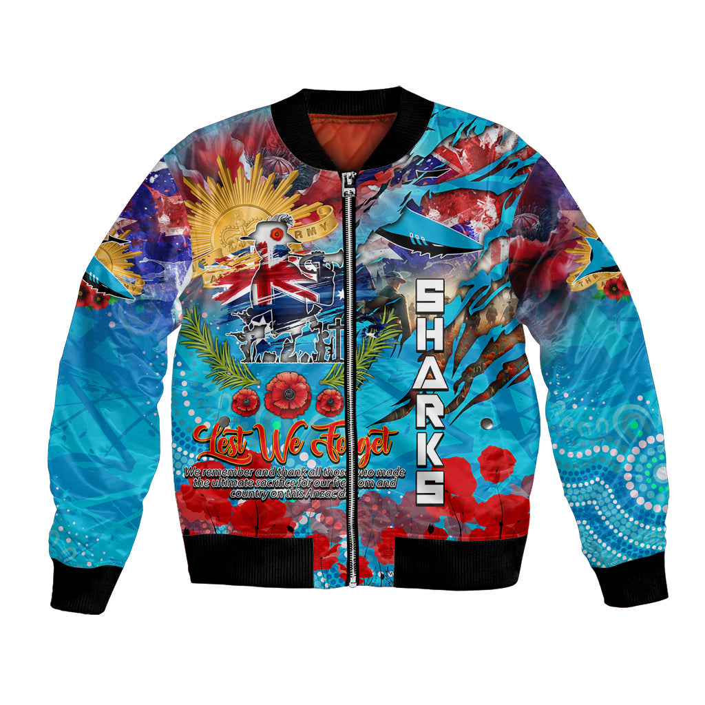 Personalised Australia Rugby Sharks ANZAC Bomber Jacket Cronulla-Sutherland Scratch Style - Vibe Hoodie Shop