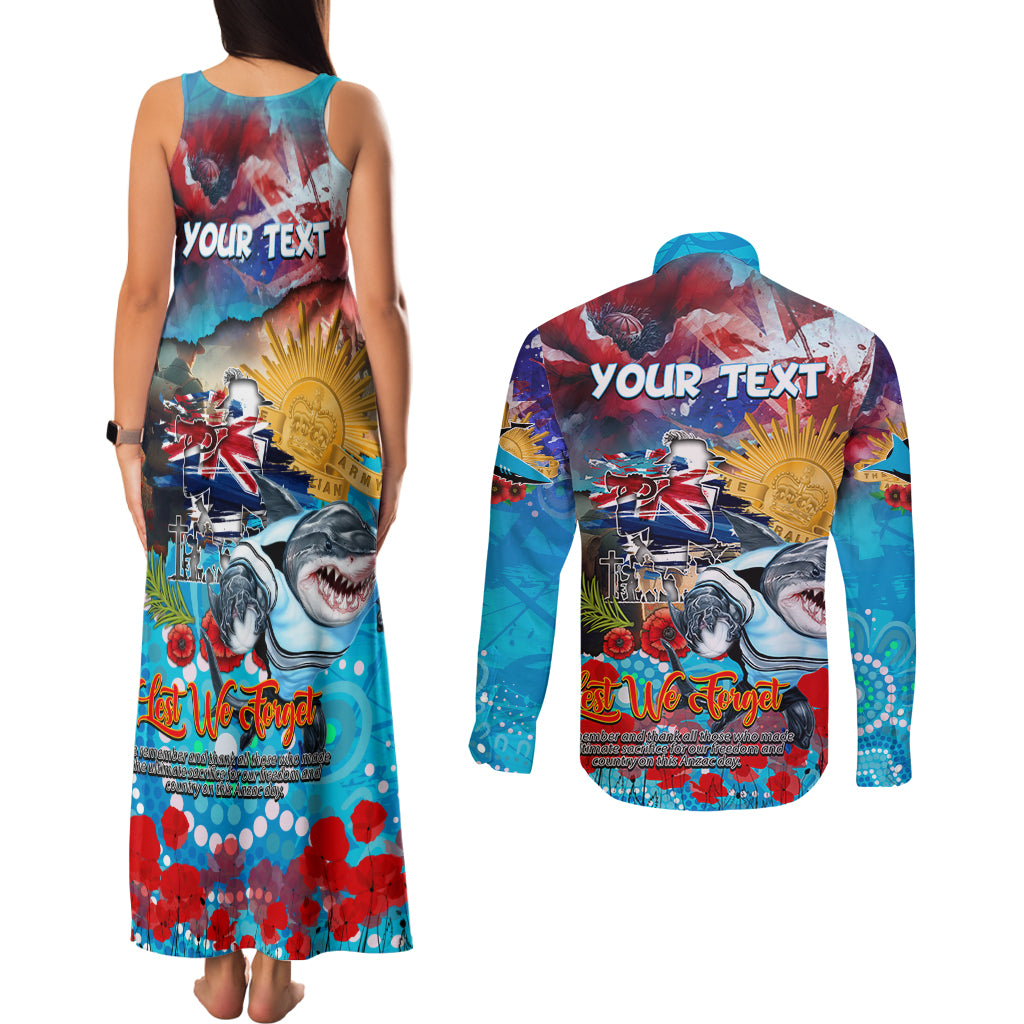 Personalised Australia Rugby Sharks ANZAC Couples Matching Tank Maxi Dress and Long Sleeve Button Shirt Cronulla-Sutherland Scratch Style