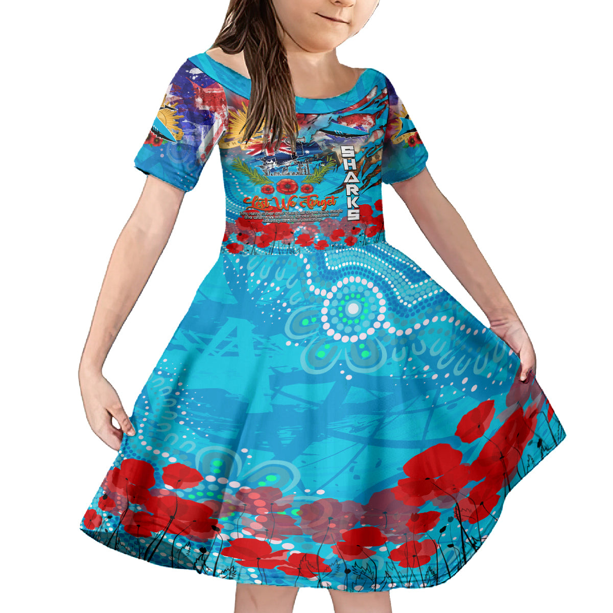 Personalised Australia Rugby Sharks ANZAC Family Matching Long Sleeve Bodycon Dress and Hawaiian Shirt Cronulla-Sutherland Scratch Style