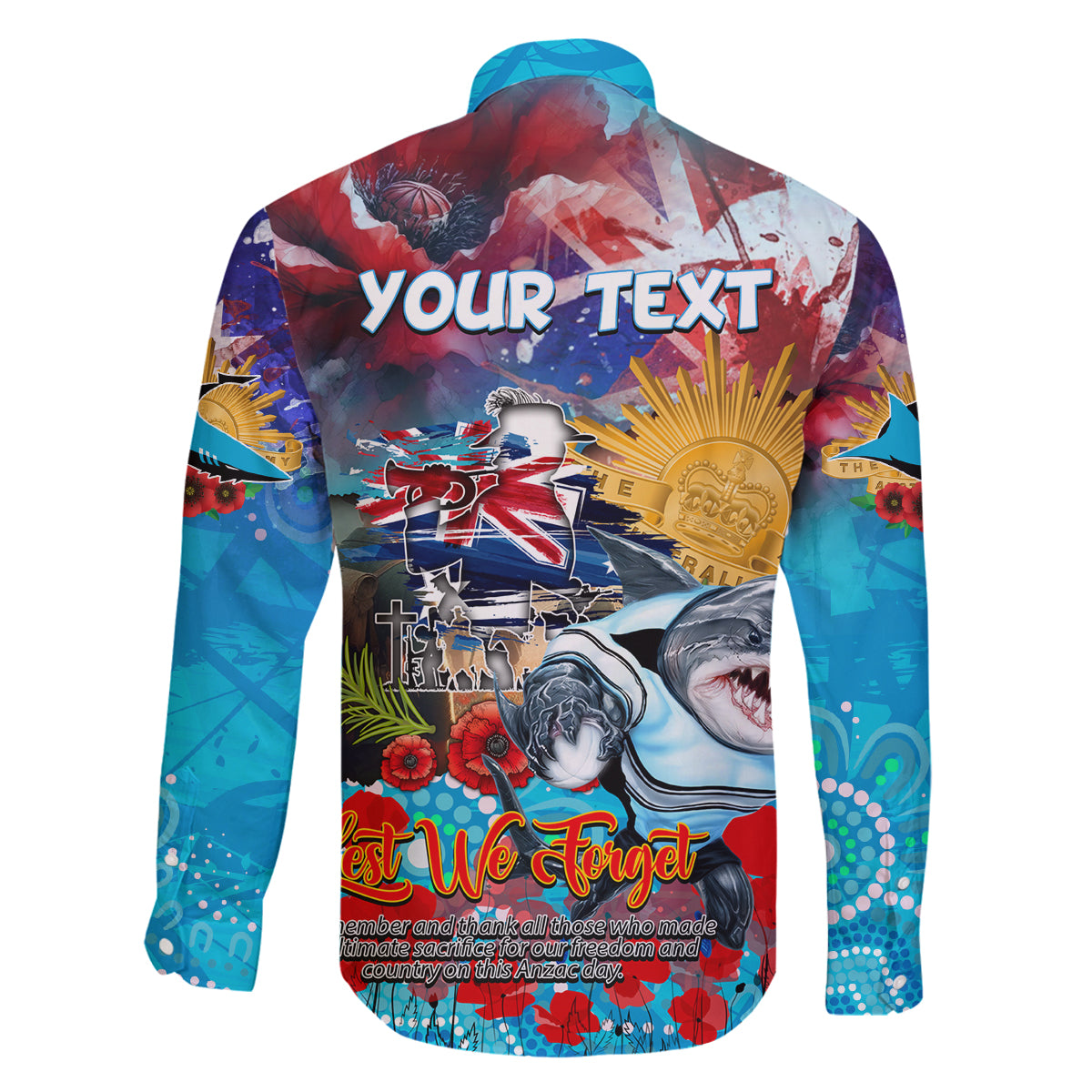 Personalised Australia Rugby Sharks ANZAC Family Matching Long Sleeve Bodycon Dress and Hawaiian Shirt Cronulla-Sutherland Scratch Style