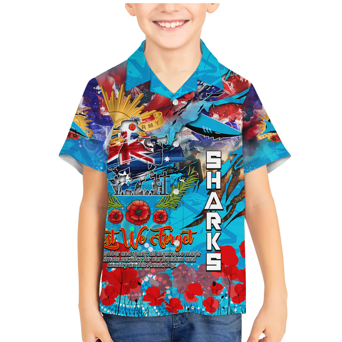Personalised Australia Rugby Sharks ANZAC Family Matching Mermaid Dress and Hawaiian Shirt Cronulla-Sutherland Scratch Style